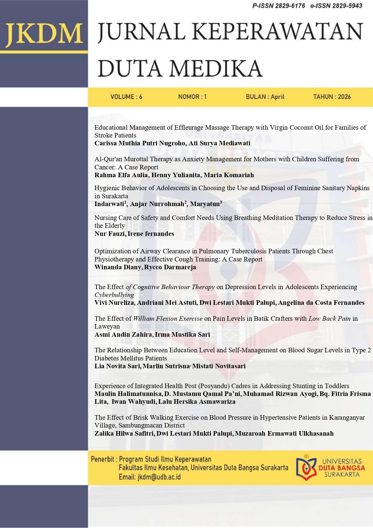 					View Vol. 6 No. 1 (2026): Jurnal Keperawatan Duta Medika
				